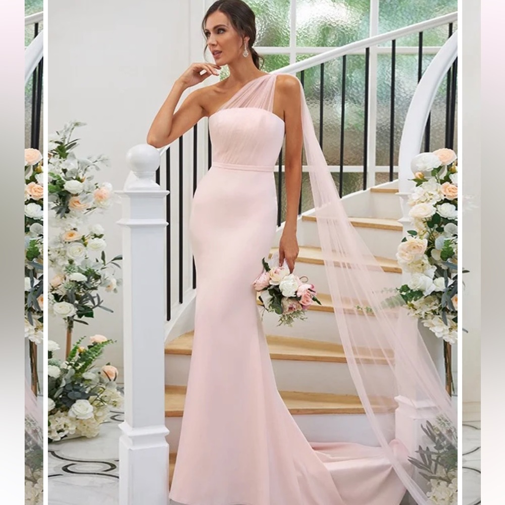 Sheath/Column Stretch Crepe Ruched One-Shoulder Sleeveless Sweep/Brush Train
